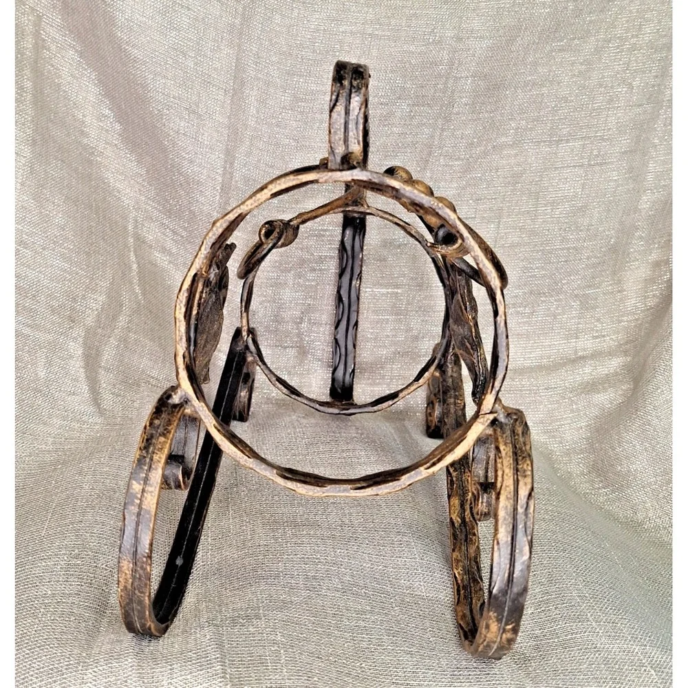Wrought Iron Wine Bottle Holder Server Black Gilded Grapes Vines Antiqued Finish